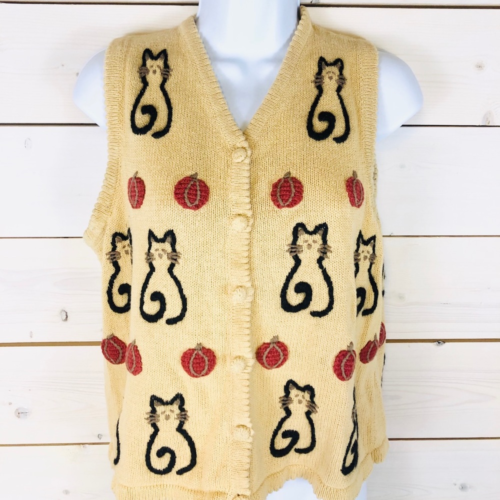 Christopher&Banks Hand Embroidered Cat Vest